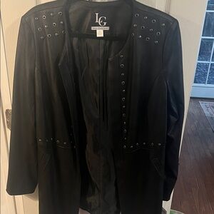 LG Women's Black Leather Jacket with Stud Details